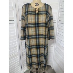 Tacera Autumn Flannel Plaid Multicolored Geometrical Print Sheathe Dress Large